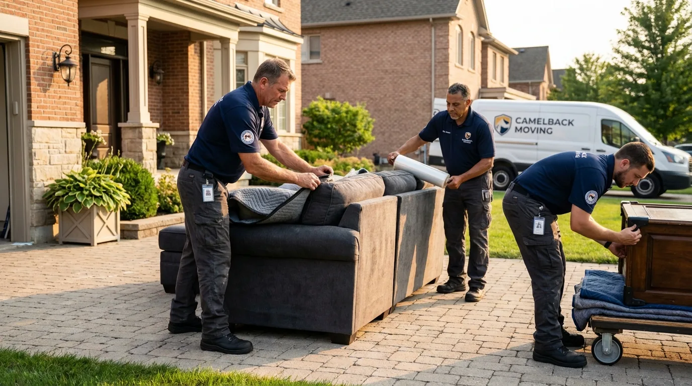 Large estate moving crew wrapping furniture in Maplewood, NJ
